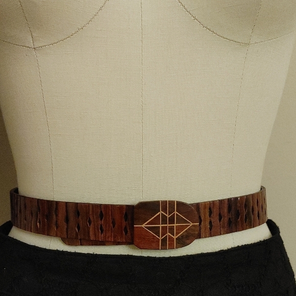 Wooden Articulated Belt w Buckle Wooden Inlay Work Size XS to S main image 9